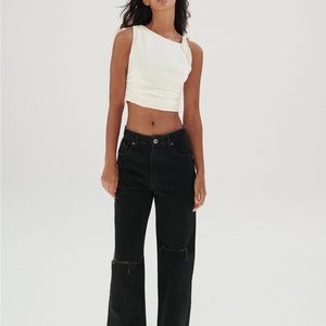 ZARA White Stretchy Linen Blend Crop Top- Small